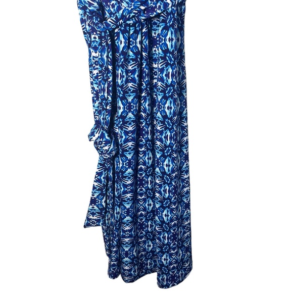 Blue White and Purple print Coldwater Creek Dress Ikat type Pattern V Neck - Picture 4 of 5